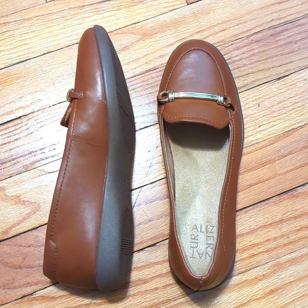 Naturalizer Brown Leather Ballet Flats Gold Hardware 6.5